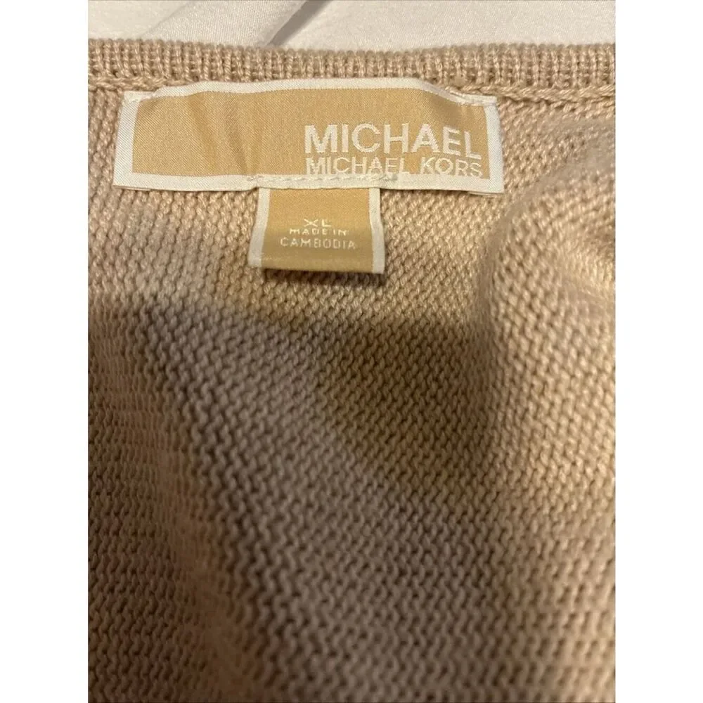 Michael Kors Solid Beige Knit Boat Neck Long Sleeve Sweater Tunic Xl